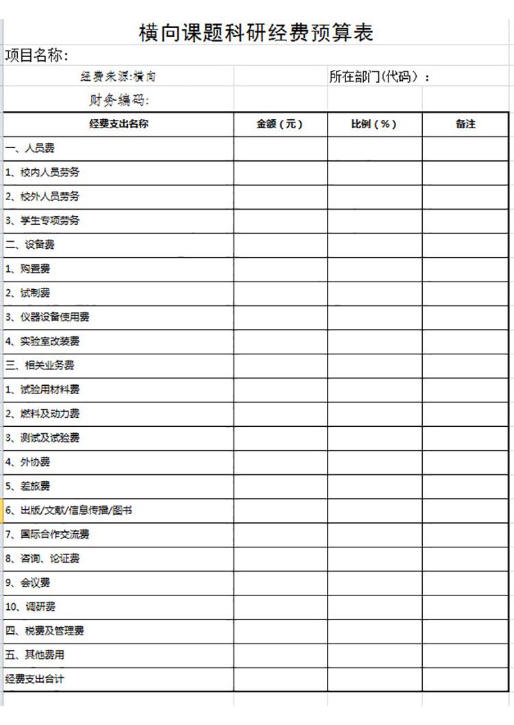 橫向科研課題預(yù)算表-1