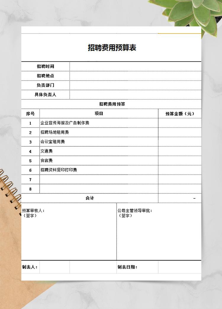 招聘費(fèi)用預(yù)算表