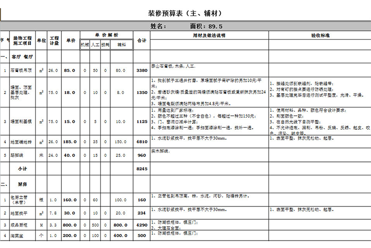 高檔裝修預算表-1