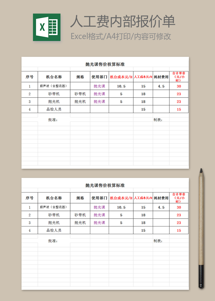 單位設(shè)備及人工費報價單