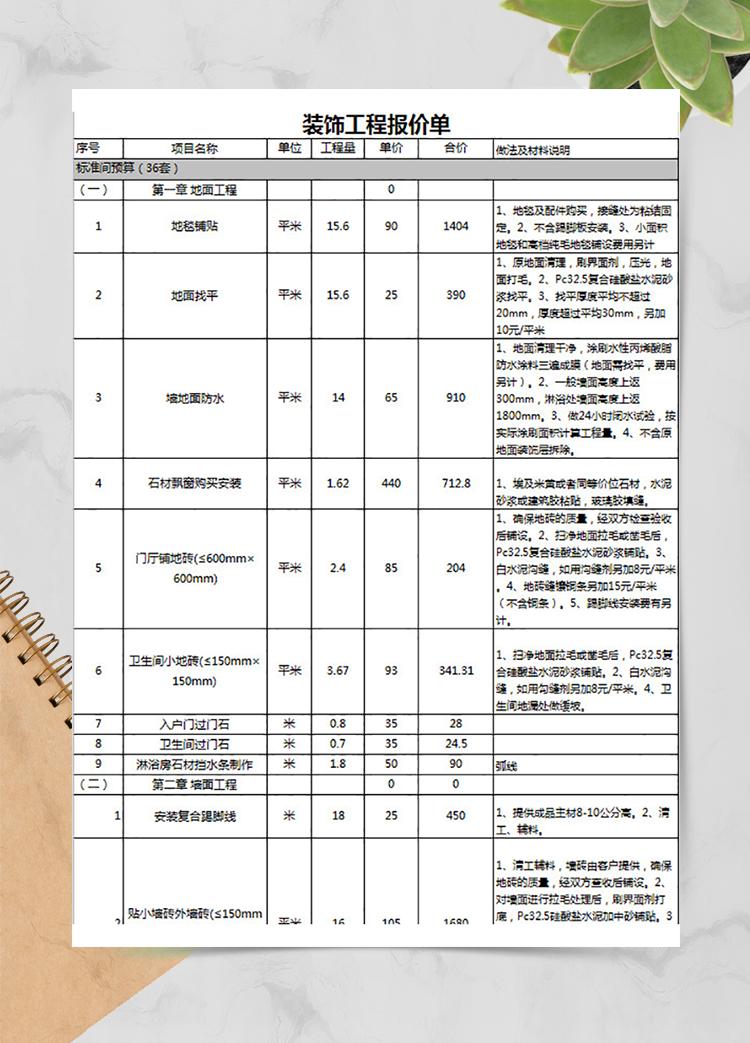 裝飾工程報價單