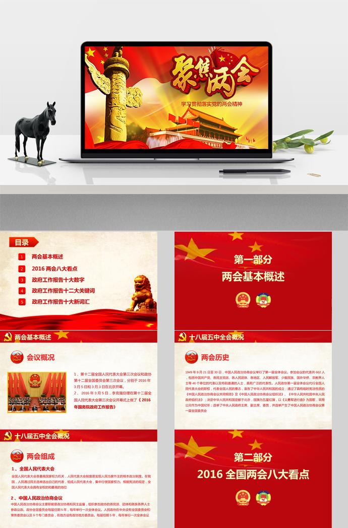 紅色大氣黨的兩會精神學(xué)習(xí)PPT模板