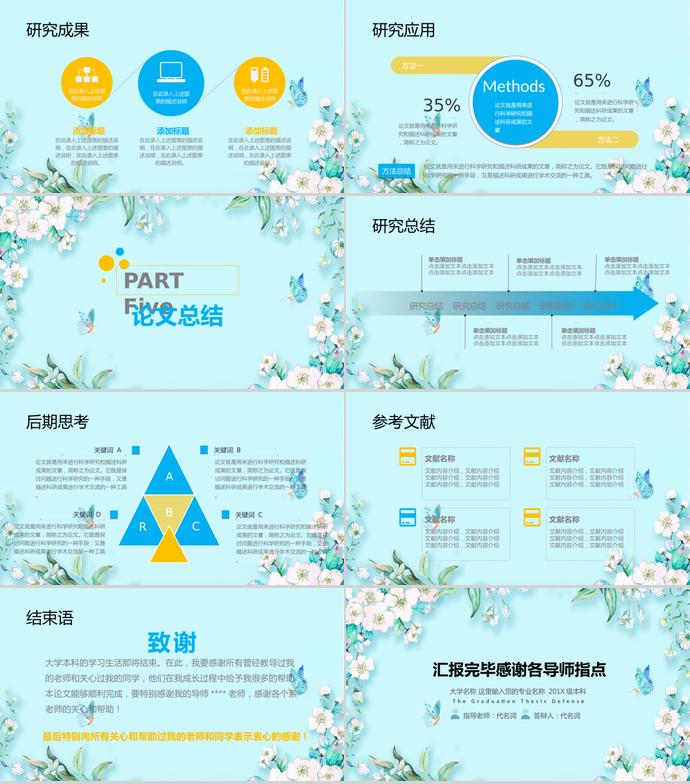 靛青色花卉清新畢業論文答辯PPT-2