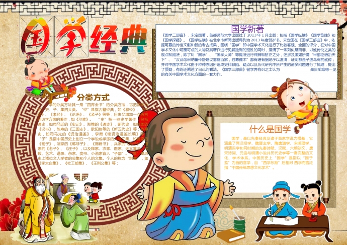 國(guó)學(xué)經(jīng)典卡通古裝小哥元素手抄報(bào)