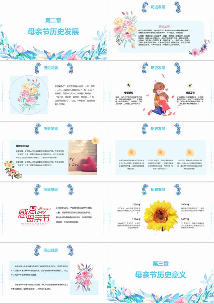 淡藍色花蕊風(fēng)格母親節(jié)介紹ppt模板-1