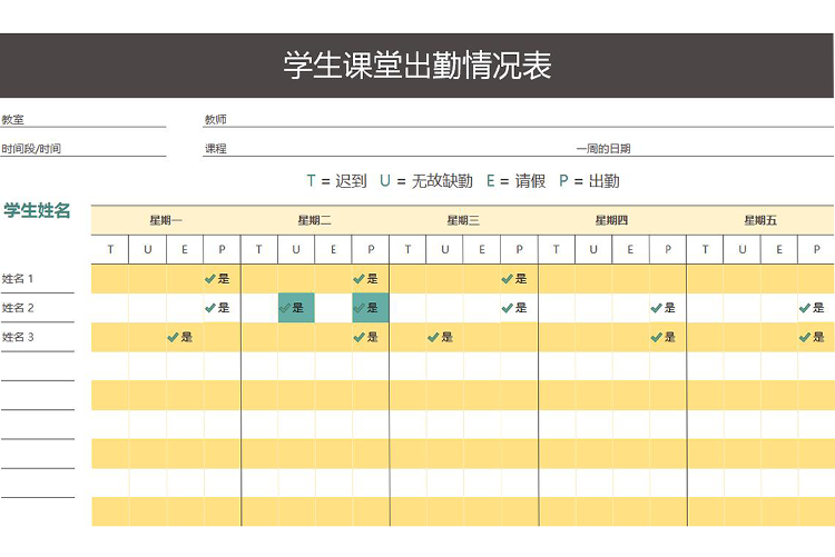 學(xué)生一周課堂出勤情況表-1