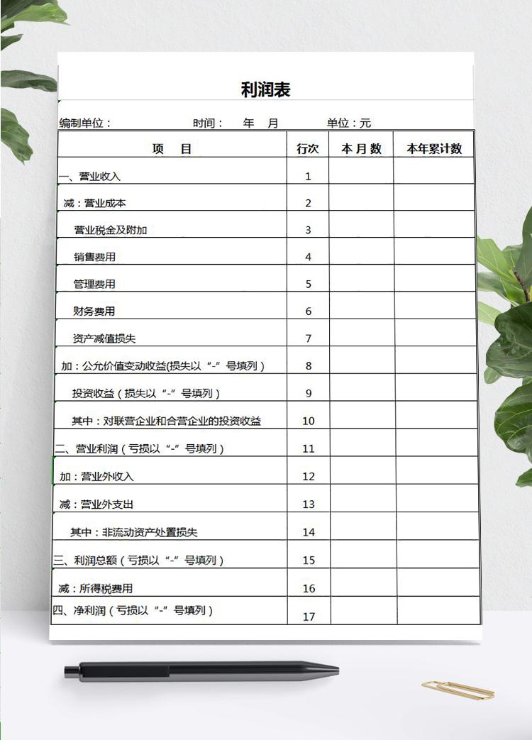 簡潔常用企業利潤表Excel模板