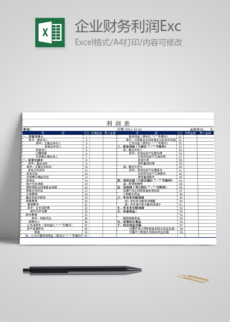 企業財務利潤表Excel模板
