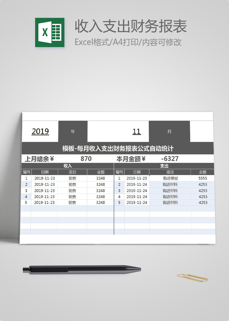 每月收入支出財(cái)務(wù)報(bào)表公式自動(dòng)統(tǒng)計(jì)
