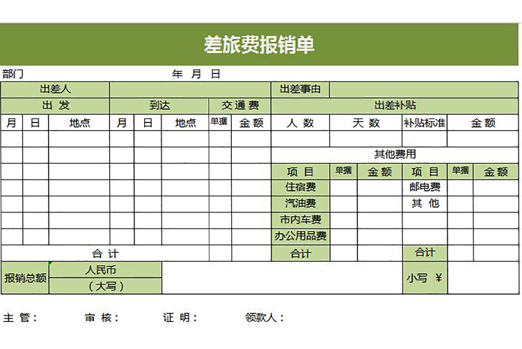綠色簡(jiǎn)約差旅費(fèi)用報(bào)銷單-1