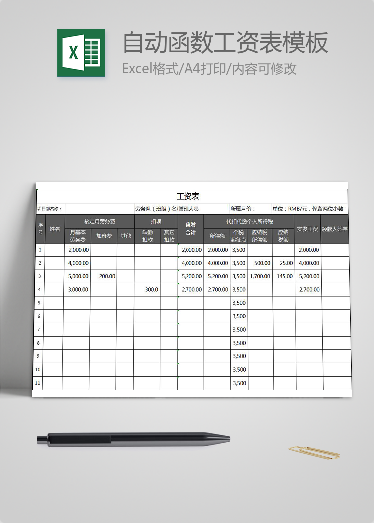通用行業(yè)自動(dòng)函數(shù)工資表模板