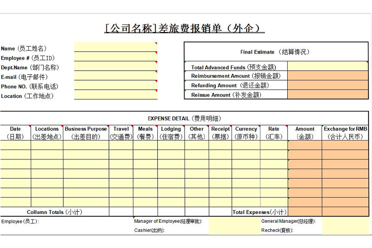 通用版外企差旅費(fèi)用報(bào)銷(xiāo)單模板-1