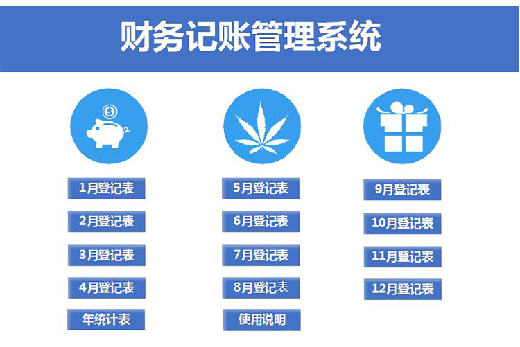 湖藍色財務記賬管理系統(tǒng)excel表格-1