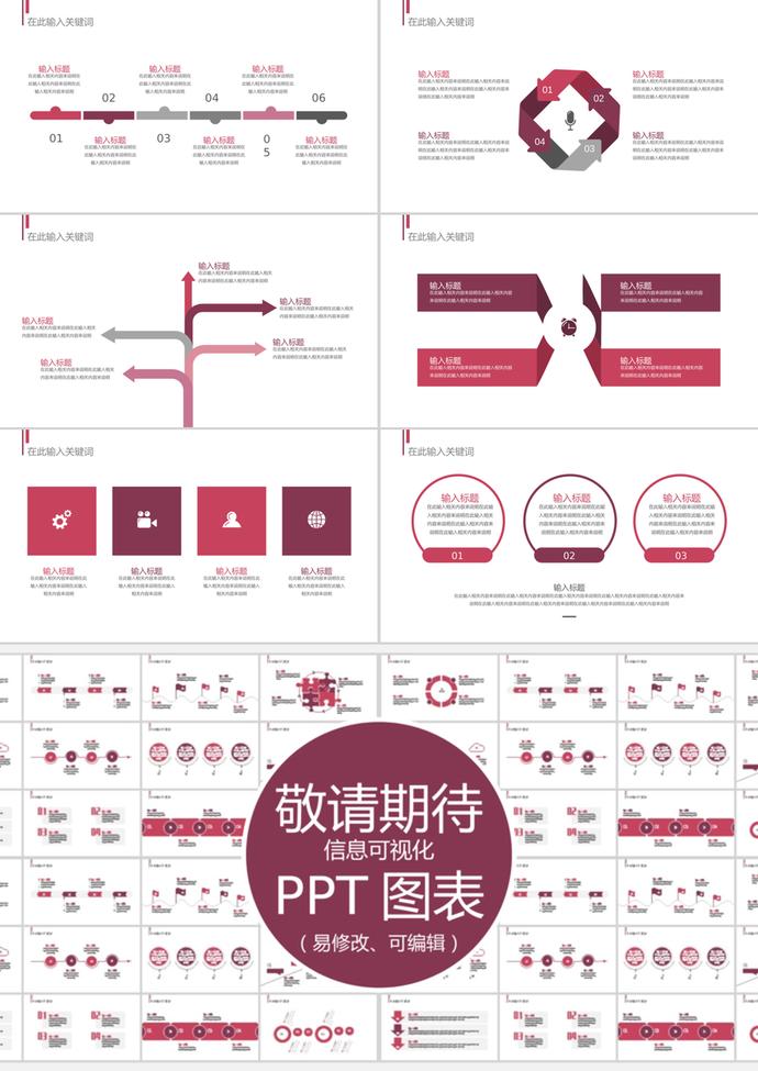 暗紅大氣風(fēng)流程關(guān)系信息可視化PPT圖表-2