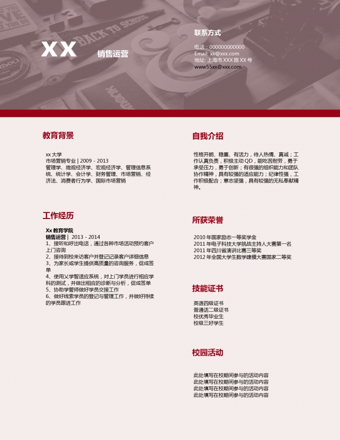 個(gè)人求職簡(jiǎn)歷銷售運(yùn)營(yíng)簡(jiǎn)歷模板