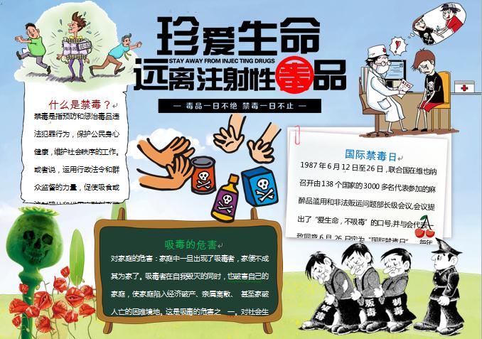 通用卡通遠(yuǎn)離注射毒品禁毒手抄報