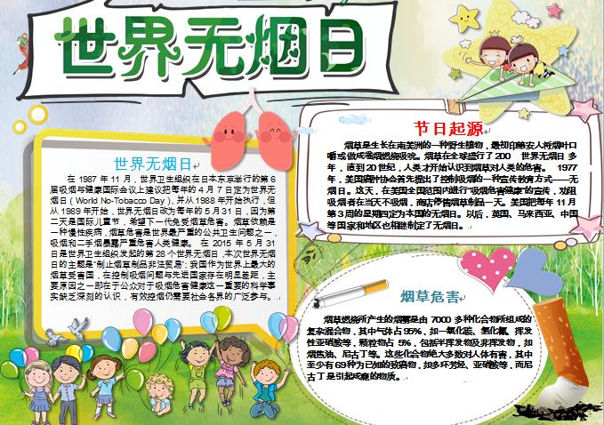 精美通用世界無煙日禁煙手抄報wps