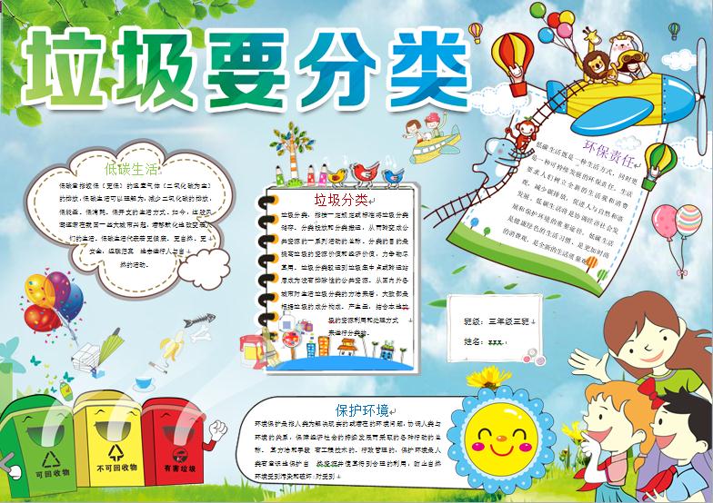 卡通可愛色彩鮮艷垃圾要分類手抄報(bào)