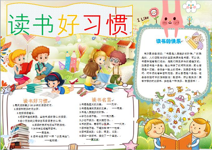 黃色背景主題讀書好習(xí)慣校園手抄報(bào)