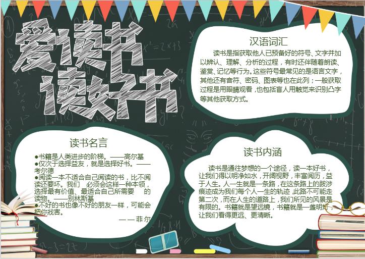 簡約黑板背景愛讀書讀好書手抄報word模板
