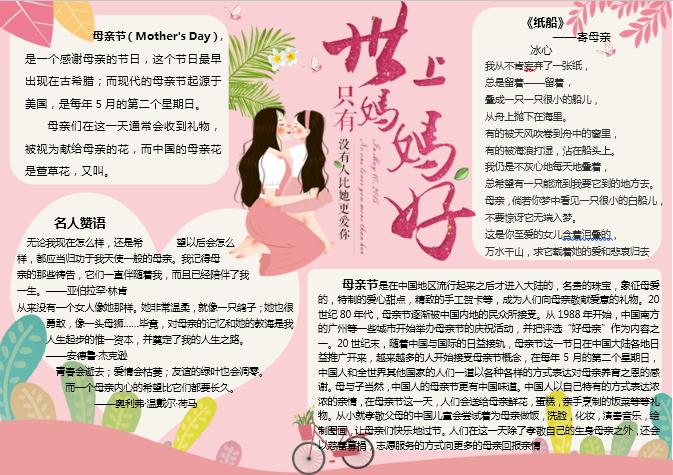 精美卡通母親節(jié)小報