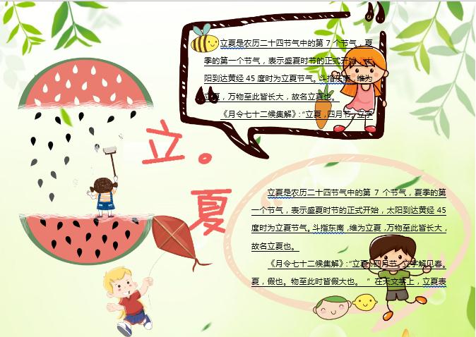粉綠清新立夏主題小報(bào)Word模板
