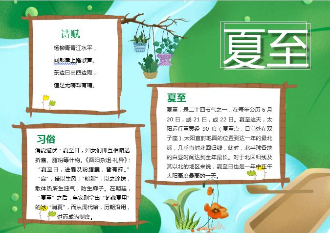 綠色簡(jiǎn)約夏至手抄報(bào)Word模板