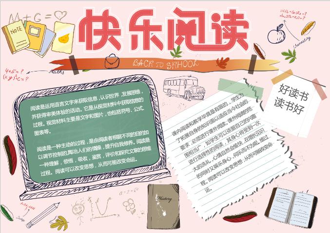 清新簡約插畫快樂閱讀word小報