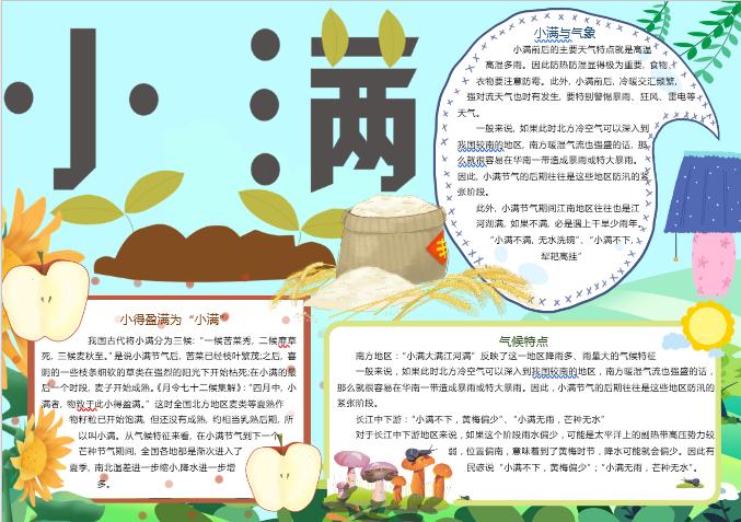 清新小滿氣候節(jié)氣手抄報(bào)Word模板