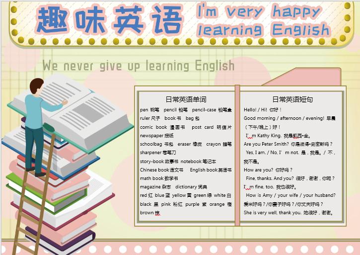 卡通英語(yǔ)趣味讀書手抄報(bào)Word模板