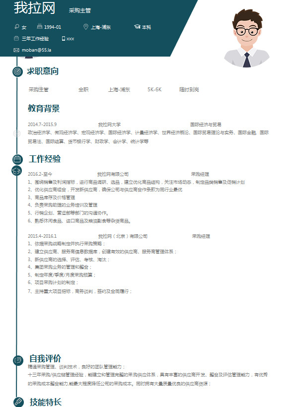簡約風采購主管簡歷模板