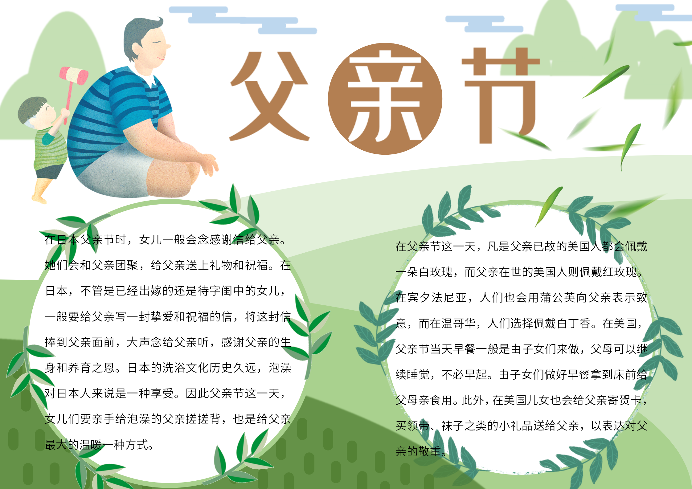 卡通淡雅小清新靜謐風(fēng)父親節(jié)手抄報