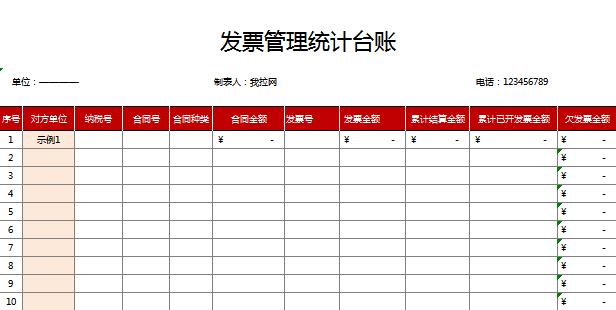 發(fā)票管理統(tǒng)計(jì)臺(tái)賬excel表格