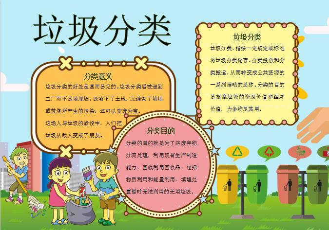 可愛卡通風(fēng)垃圾分類手抄報小報Word模板