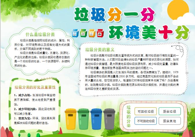 小清新垃圾分一分環(huán)境美十分手抄報模板