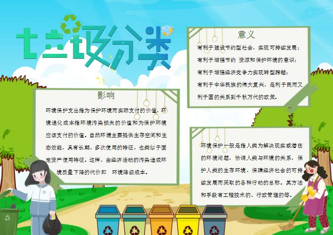 青綠簡潔大氣垃圾分類手抄報(bào)Word模板