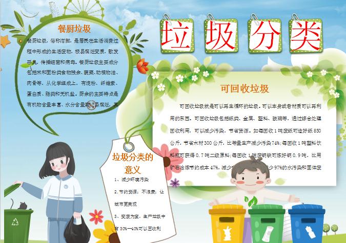 可愛卡通綠色清新環(huán)境保護(hù)學(xué)生小報Word模板