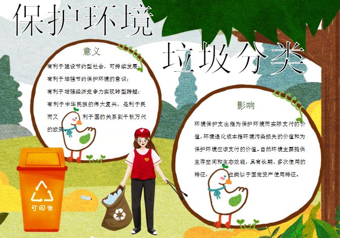 黃綠清新簡約環(huán)境保護(hù)垃圾分類手抄報模板