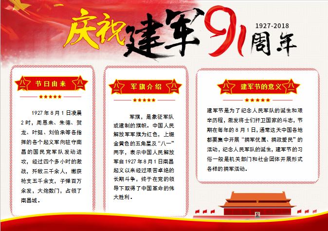 紅色簡約建軍節(jié)手抄報Word模板