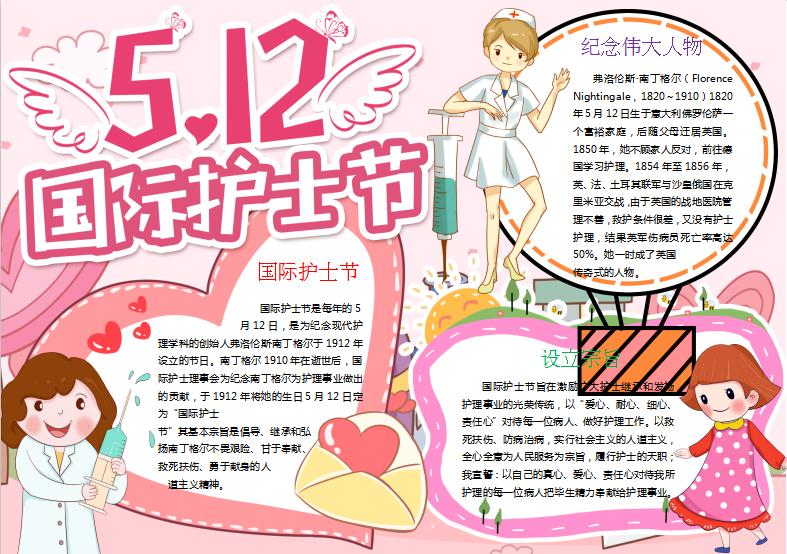 粉色512國際護士節手抄報Word模板