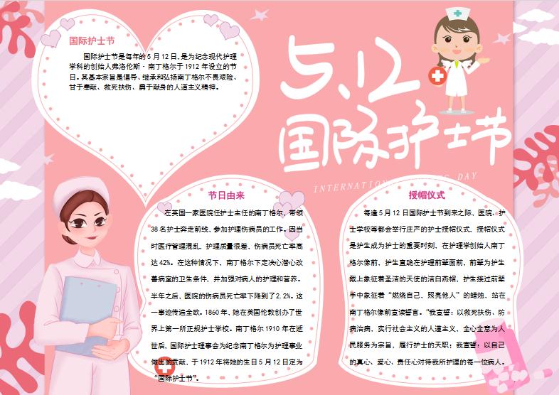 粉紫色溫馨風格護士節(jié)手抄報模板