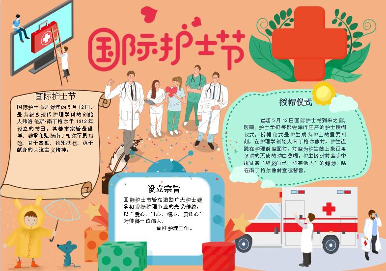 卡通國際護(hù)士節(jié)手抄報(bào)Word模板