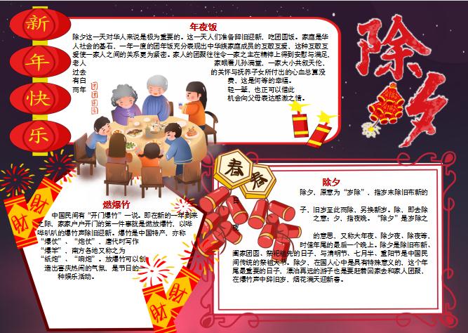 紅色新年除夕手抄報(bào)小報(bào)Word模板