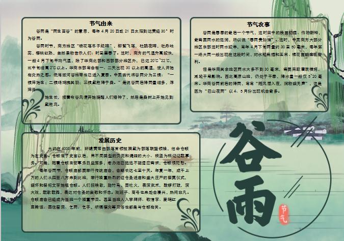 青色中國風谷雨節氣小報word模板