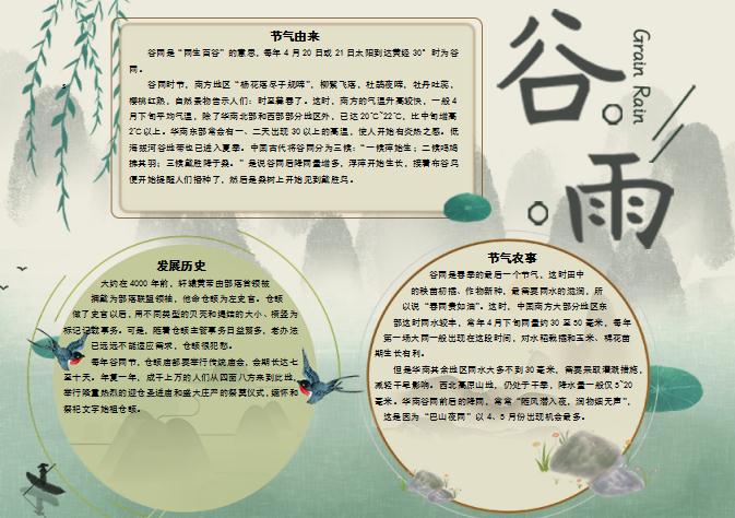 小清新中國風(fēng)谷雨節(jié)氣手抄報word模板