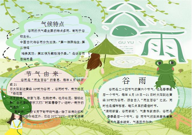 粉綠清新谷雨節氣手抄報Word模板