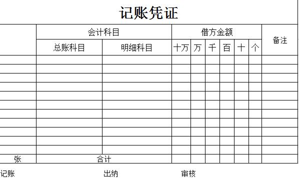 會(huì)計(jì)記賬憑證樣本excel模板