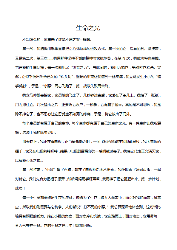 初中語(yǔ)文作文：生命之光