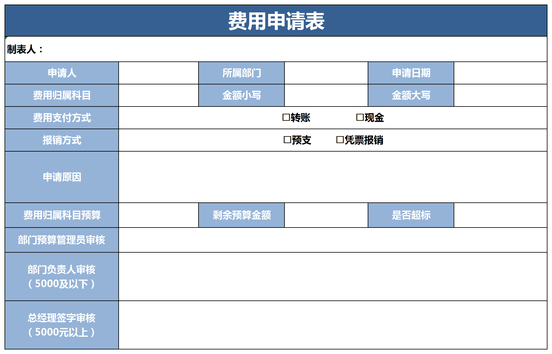 簡(jiǎn)約費(fèi)用申請(qǐng)表excel模板