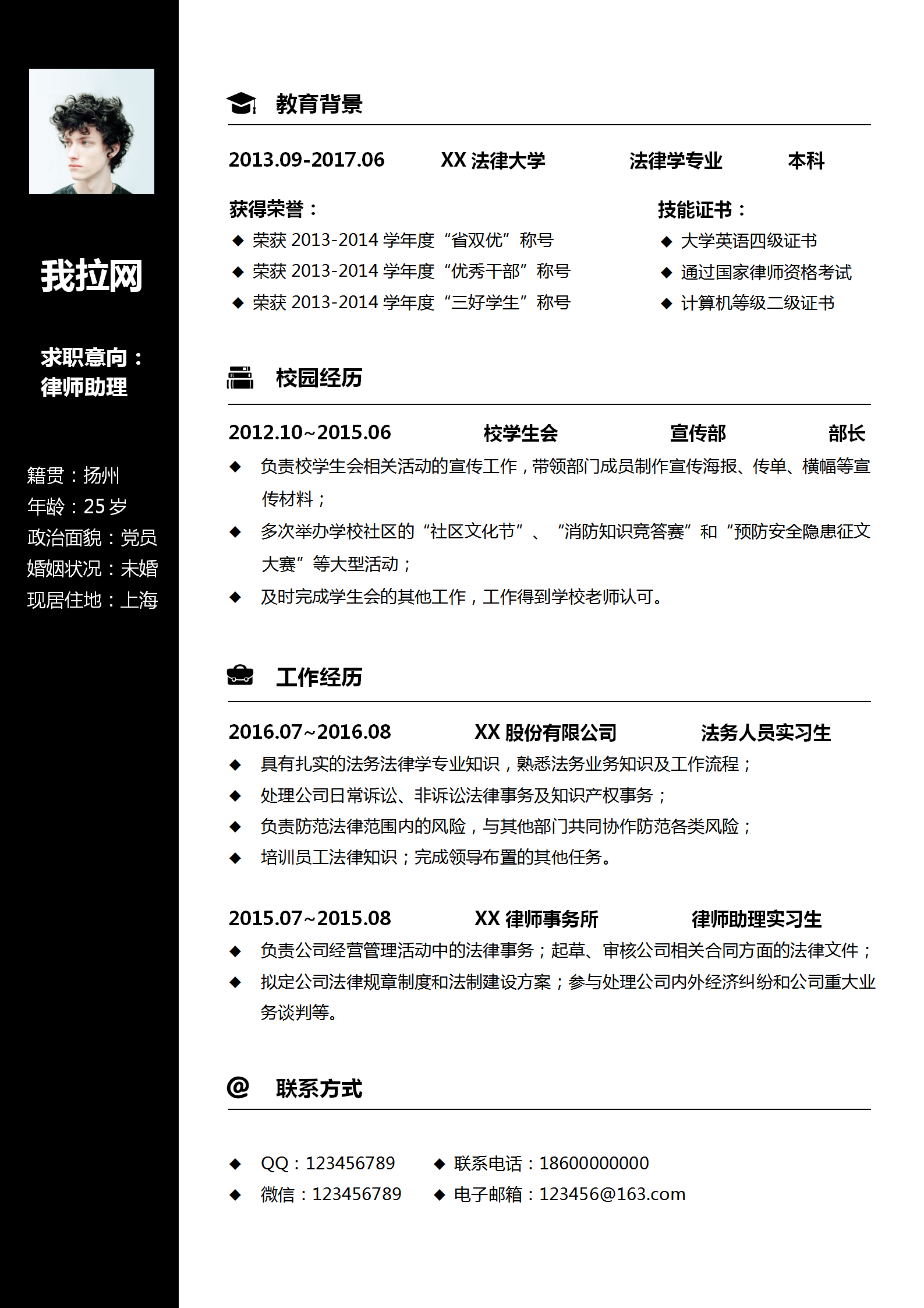 黑白經(jīng)典法務(wù)法律簡歷模板
